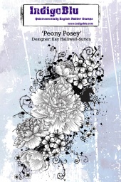 Peony Posey A6 Red Rubber Stamp by Kay Halliwell-Sutton
